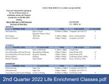 2nd Quarter 2022 Life Enrichment Classes
